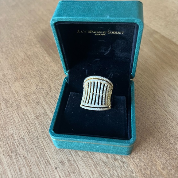 Lux Bond 18k Yellow Gold Fashion Ring With Diamond Pave, Holiday Gift For Her - Picture 2 of 15